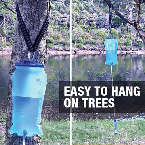 The Membrane Solutions Three-Liter Gravity Water Filter Bag With Straw is easy to use and has a three-stage filtration system