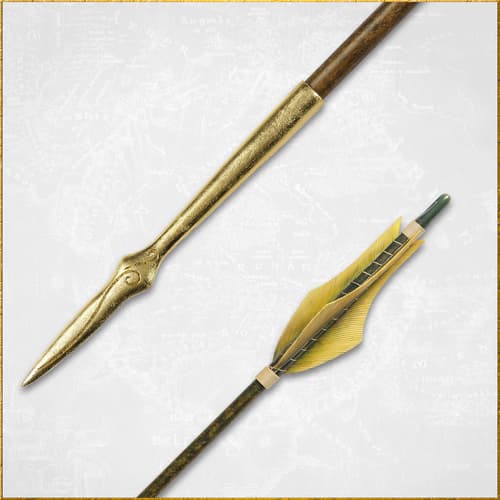 Close-up of arrow tip and fletching on a white background
