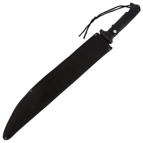 Black Legion Jungle Hunter Machete With Nylon Sheath And Lanyard - Sawback Blade Spine, Nonreflective Black Coating - 25" Length