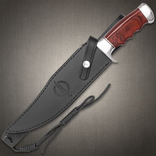 Gil Hibben Legionnaire Bowie Knife II With Leather Belt Sheath - 7Cr17 Stainless Steel Blade, Dark Brown Pakkawood Handle, Stainless Steel Guard And Pommel