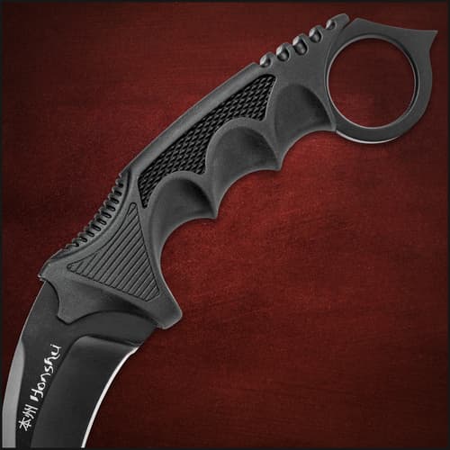 United Cutlery Black Honshu Karambit With Shoulder Harness Sheath - 7Cr13 Stainless Steel Blade, Over-Molded Handle - Length 8 3/4”