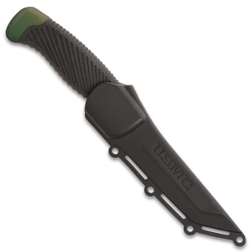 USMC Tactical Tanto Knife With Sheath - 1065 Carbon Steel Blade, Rubberized Handle, No-Slip Grip - Length 8 1/2”