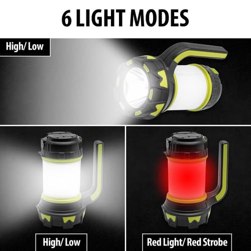 Multiple images showing the different light modes on the Camping Flashlight.