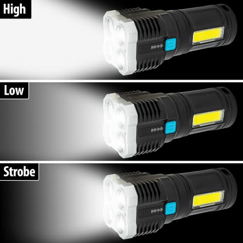 Full image showing the different lighting modes of the 4 Core Rechargeable Flashlight.