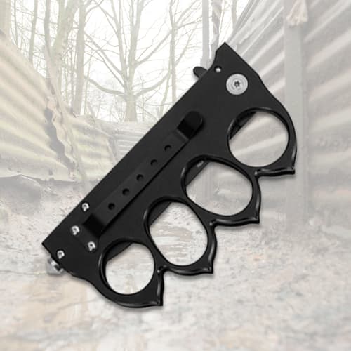 Black knuckle guard handle with pocket clip
