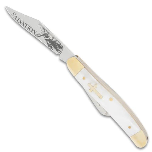 Christian Pearl Stockman Pocket Knife with only first blade showing