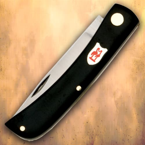 Kissing Crane Black Pocket Farmer Knife - Stainless Steel Blade, Synthetic Handle, Brass Liners