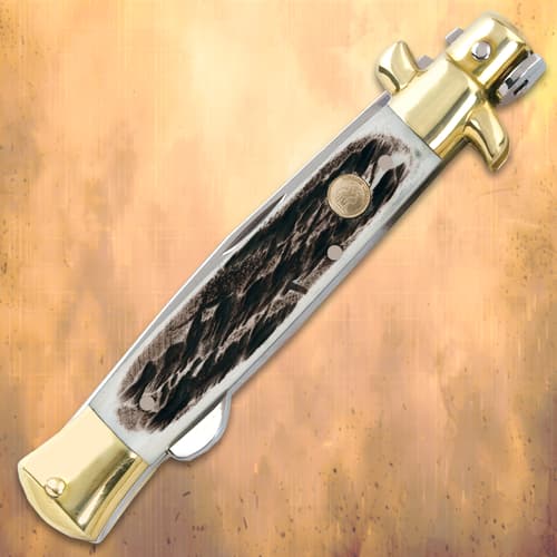 Kissing Crane Burnt Bone Composite Stiletto Pocket Knife