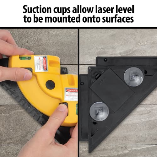 This image shows the suction cups in use on the back of the 90 degree laser level.