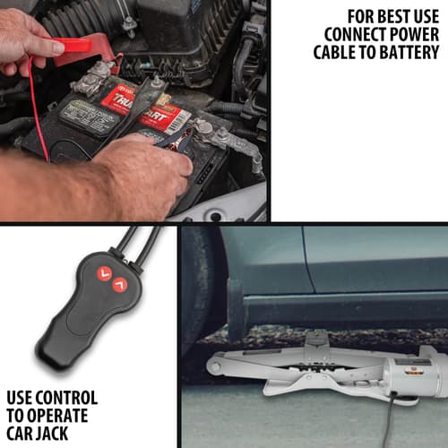 Full image showing to connect the power cable to the battery and how to control the 5 Ton Electric Jack.