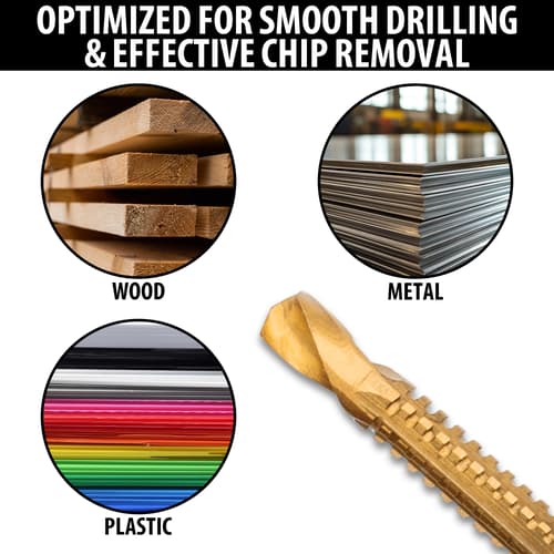 Showing the different materials the drill bits can be used on.