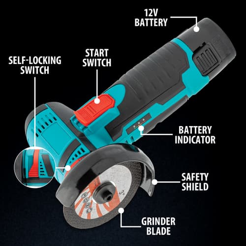 All the parts of the Angle Grinder are shown.