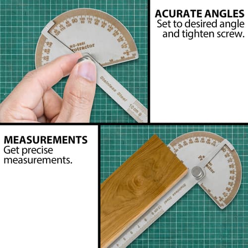 Full image showing the acurate angles and measurments of the Stainless Steel Protractor.