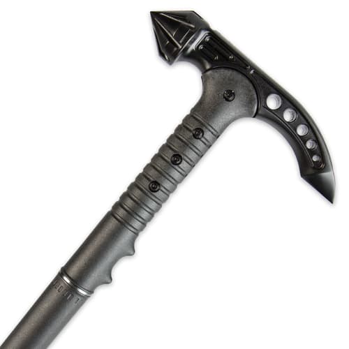 The handle is made of 2Cr13 cast stainless steel with black oxide finish and nylon fiber grip.