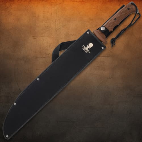 Machete in black sheath with octopus logo