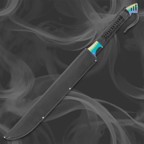 Black Legion Atlantis Two-Piece Sword Kit - Stainless Steel Construction, Rainbow Titanium Coating, Black Cord-Wrap - Length 28”