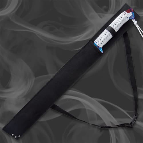 The 27” overall tactical ninja sword can be carried and stored in a tough nylon sheath with adjustable shoulder strap