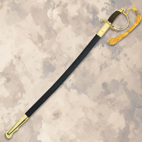 Ceremonial sword in black scabbard with gold accents