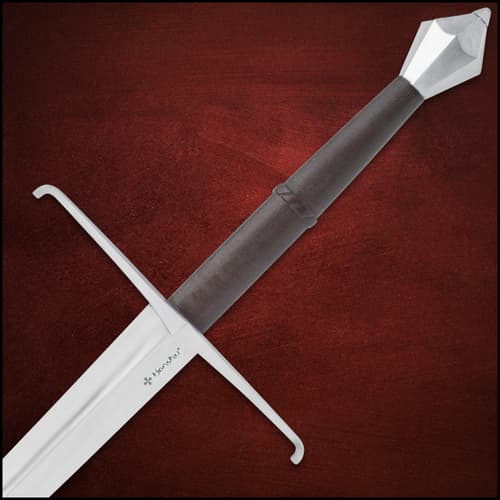 The Italian Long Sword is shown sheathed with metal tip detail.