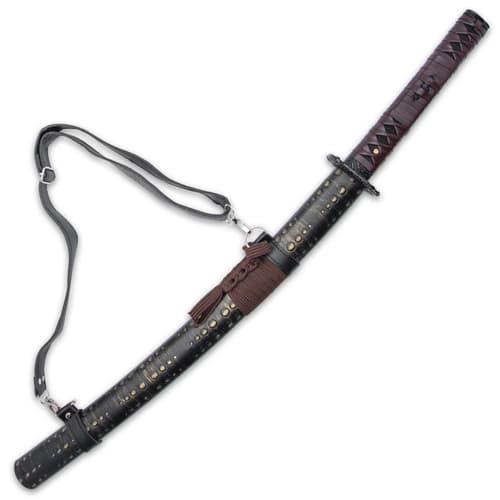 The scabbard also has an adjustable leather shoulder strap so that you can just sling the sword over your shoulder and go