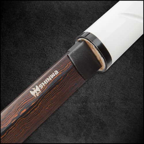 Shinwa SatinSting Handmade Shirasaya / Samurai Sword - Exclusive Hand Forged Black Damascus Steel; White Hand Lacquered Hardwood; Sleek Style, Ninja Stealth - Functional, Battle Ready, Full Tang Tanto