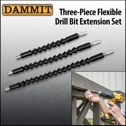 Three-piece flexible drill bit extension set in use