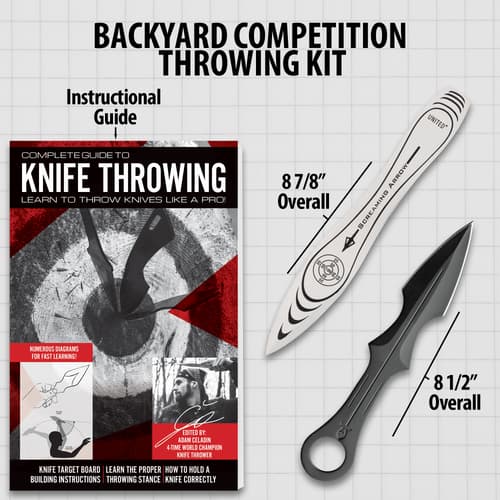 Knife throwing kit with guide and two types of knives