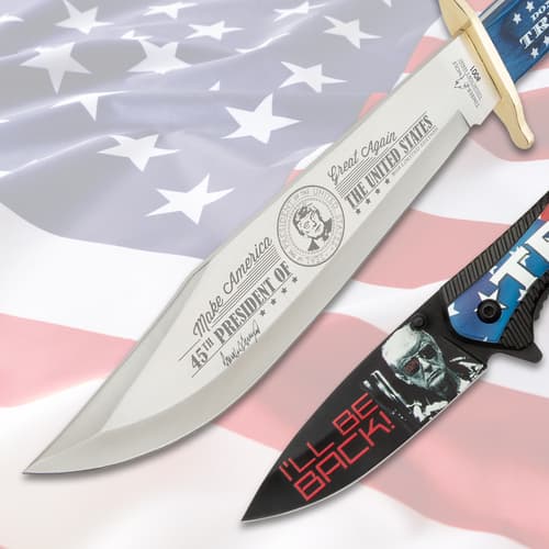 Two knives with inscriptions on American flag