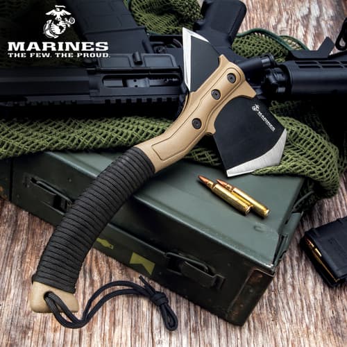 Field axe with paracord handle on military gear