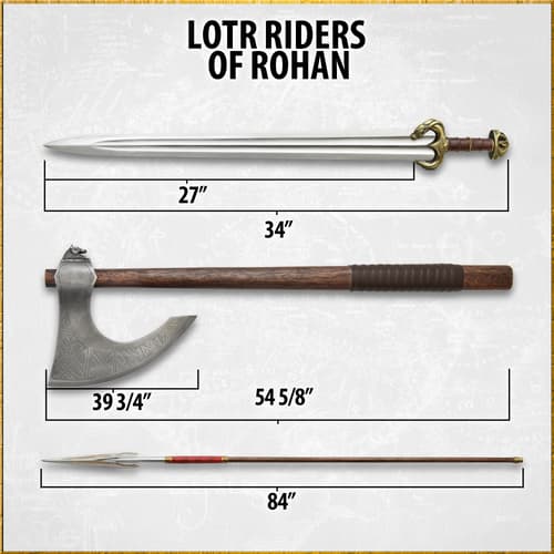 Dimensions of Riders of Rohan weapons displayed