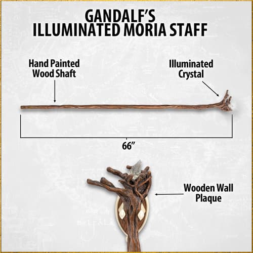 Gandalf's staff with illuminated crystal and wall plaque