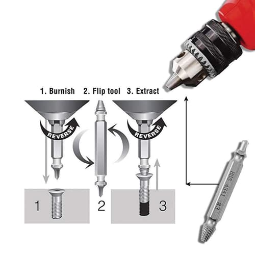 Dammit Screw Extractors work in three easy steps.