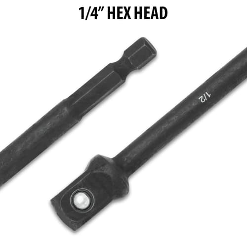 Text stating “1/4" Hex Head” shown above clear images of the hex head socket adapter design.