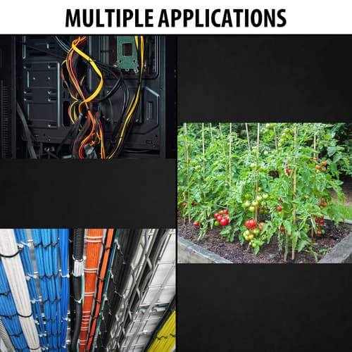 Multiple images showing examples of what zip ties can be used for.