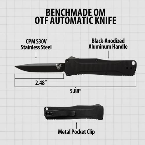 Diagram of automatic knife with dimensions and features