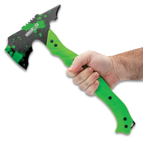 A hand holding the axe