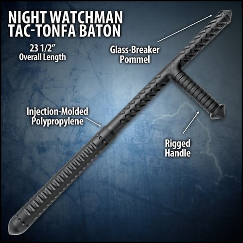 Night Watchman Tac-Tonfa Baton - Solid One-Piece Polypropylene Construction, Grippy Handle - Length 23 1/2”