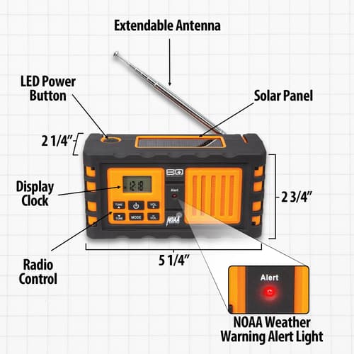 BugOut NOAA Weather Radio - Device Charger, 2200 mAH Lithium Ion Battery Backup - AM/FM, LED Flashlight, Emergency Alerts