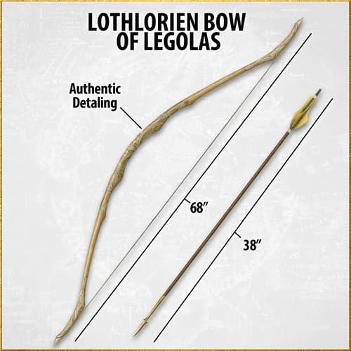 Lothlorien bow and arrow with dimensions and detailing