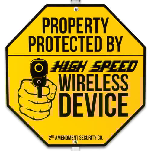 Wireless Device Warning Sign With Stake - Tough Plastic Construction, Weather-Resistant Artwork - 29” Tall