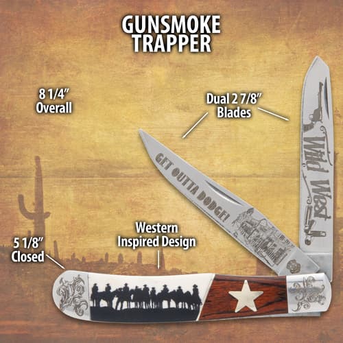 Gunsmoke Trapper knife with Western design details