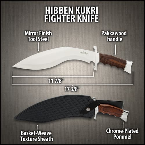 It has a perfectly sharp, 11 7/8” 5Cr15MoV tool steel blade with a mirror polished finish, extending from a chrome-plated guard