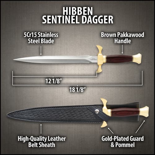 Diagram of Hibben Sentinel Dagger with sheath