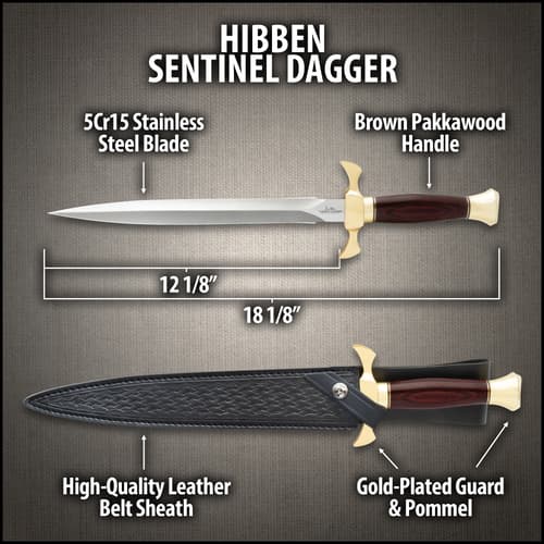 Diagram of Hibben Sentinel Dagger with specifications
