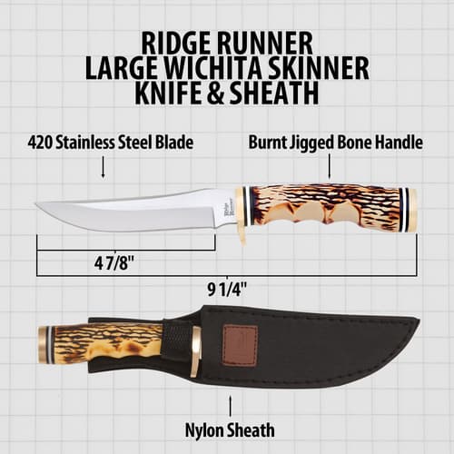 Diagram of knife with measurements and sheath details