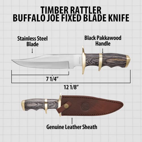 Diagram of knife with dimensions and material details