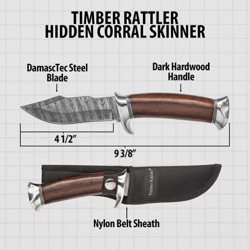 Diagram of knife with dimensions and sheath details