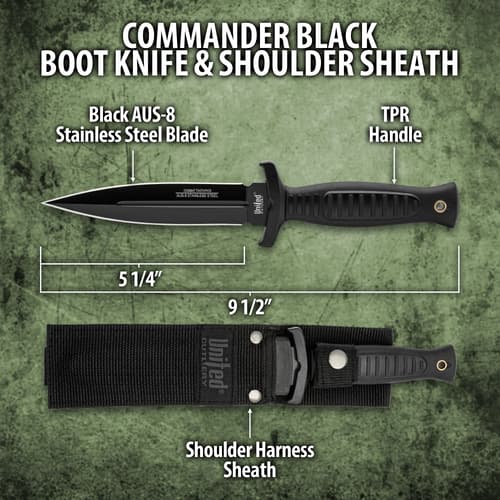 United Cutlery Commander Black Boot Knife and Shoulder Sheath