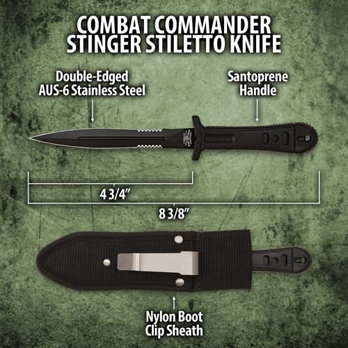 Combat Commander Stinger Stiletto Knife With Nylon Sheath