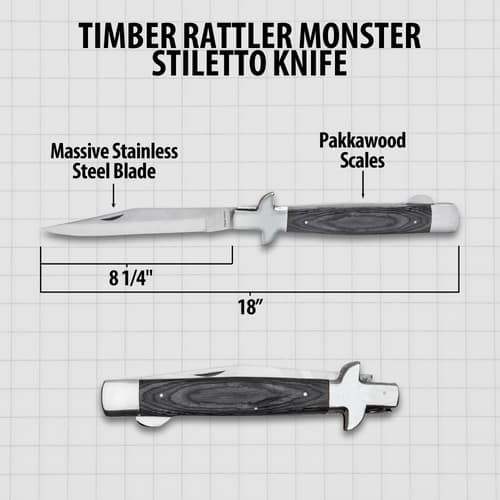 Diagram of Timber Rattler stiletto knife with measurements